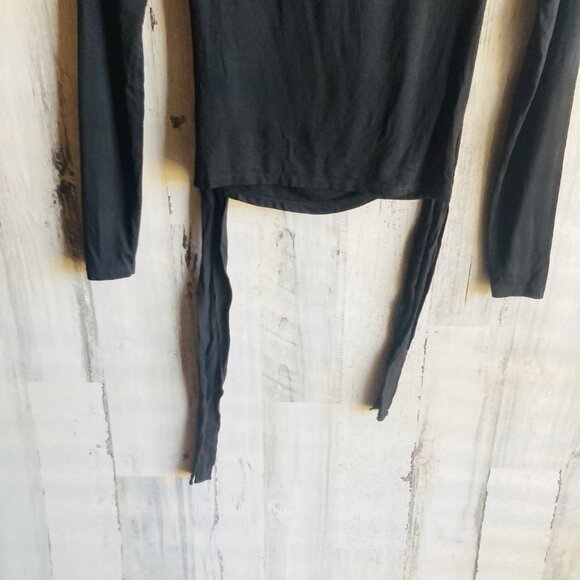NWOT Three Dots Wrap Knit Top XS Black Tee Long Sleeve Sash Belted Jersey Knit - Picture 8 of 9